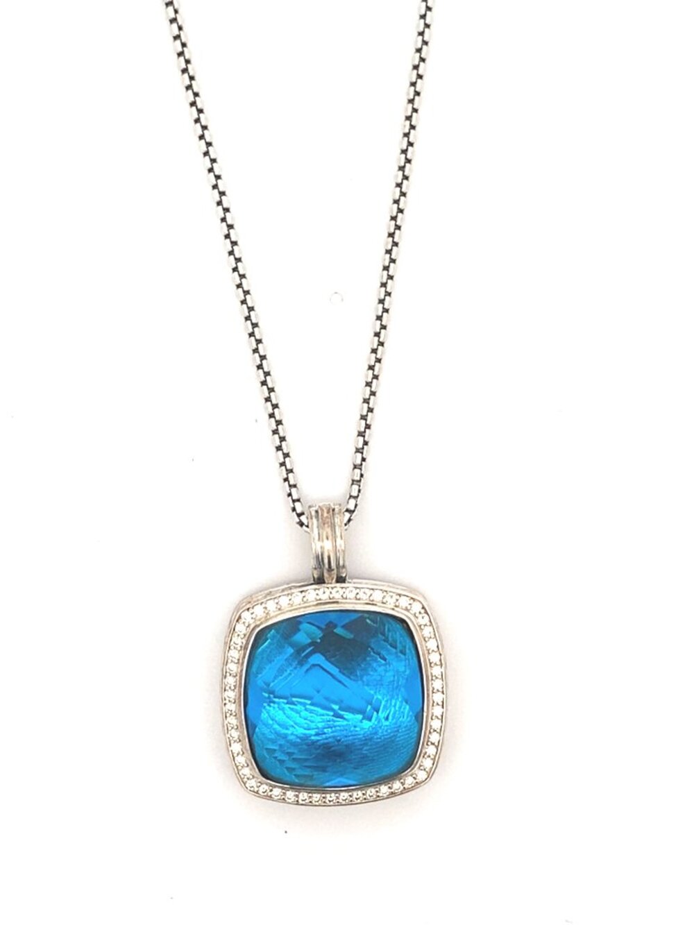 David Yurman Sterling Albion Diamond, Blue Topaz Pendant Necklace - 17"
